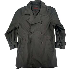 Avenue Womens Trench Coat‎ Size 14/16 Black Belted Double Breasted Outerwear